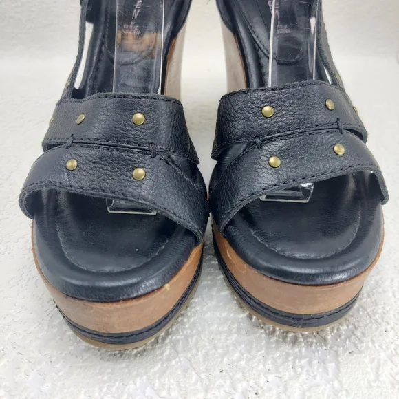 Steve Madden Wood Platform Wedge Heels Leather Ankle Strap Open Toe Sz 7 #224 - Picture 4 of 13